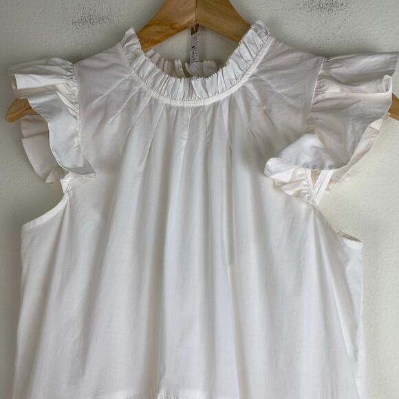 Sea Waverly Mini Dress Size 0 White Tier Flutter Sleeve Cotton Spring Summer - Picture 8 of 15